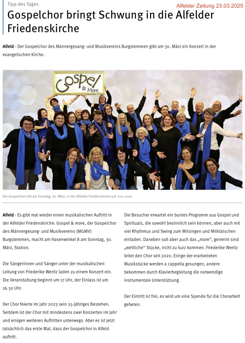 Konzert von Gospel&more in Alfeld